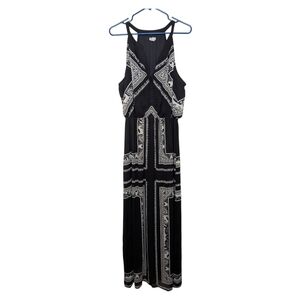 Old Navy Halter Neck Black White Patterned Flowy Maxi Dress XL 2014